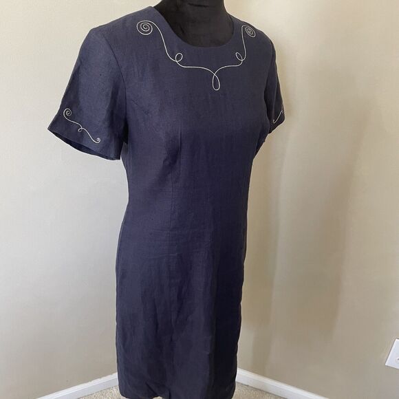 Landhaus C&A Naturally Dress German US Size 10 Linen Dress Decorative Stitching - Picture 5 of 16